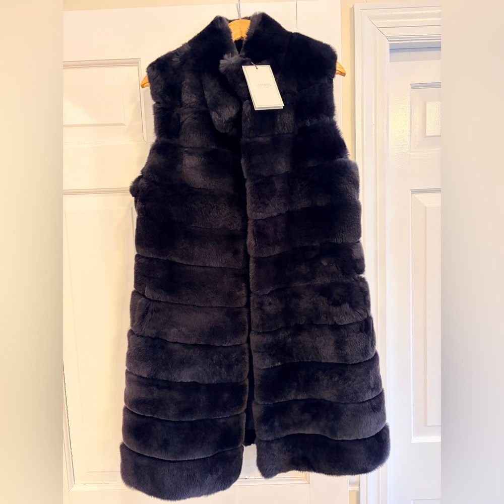 3/4 Length BRAND NEW Rex Rabbit Vest in Midnight Blue